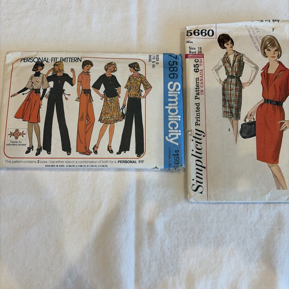 Your Choice Of One Of Two Vintage Simplicity Patterns. S7586, S 5660